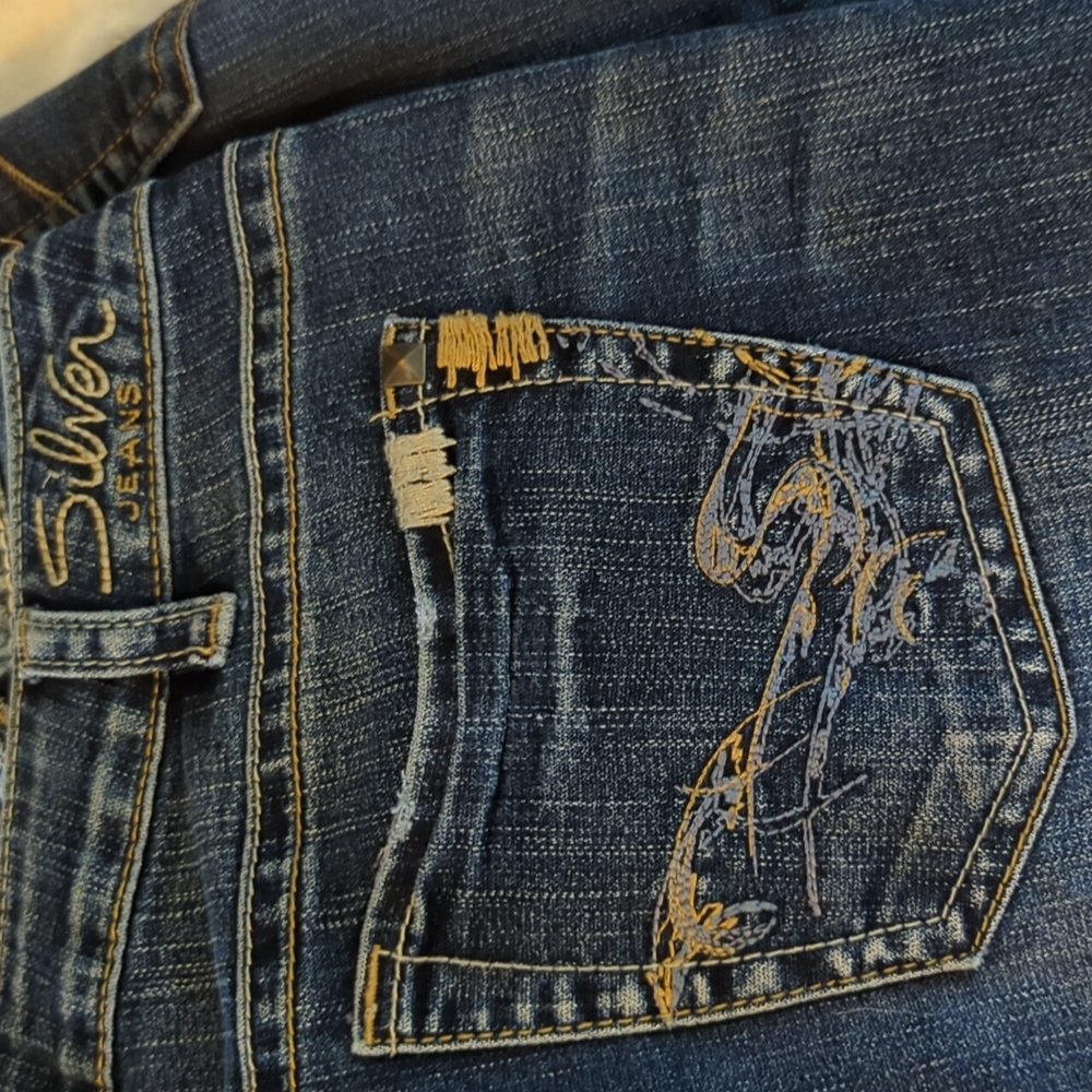 Silver Jeans Women's Dark Blue Embroidered Pocket Jeans